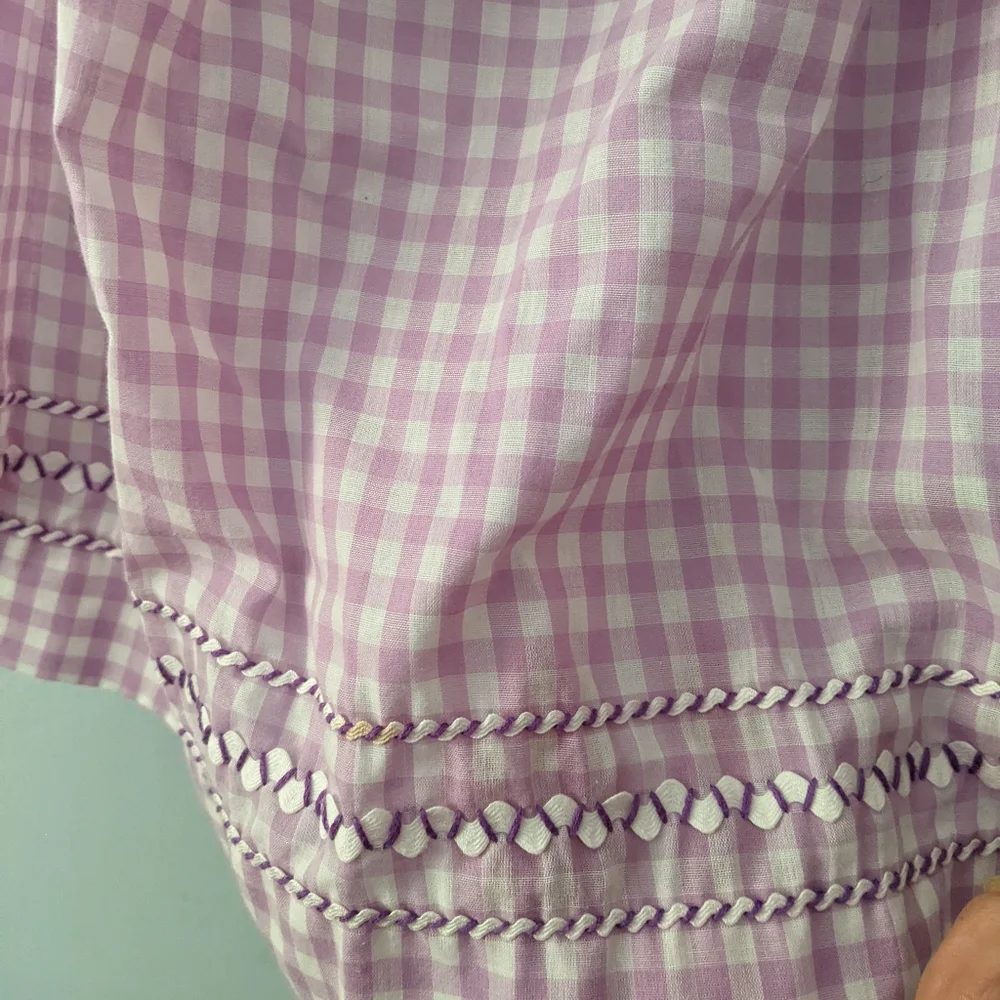 Vtg Purple Gingham Apron with Embroidery and Rick Rack 17